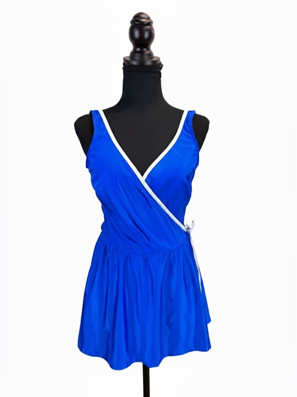 Vintage Union Made Blue Swim Dress Wrap Skirt Retro Pinup Coastal Sz M 60s 70s